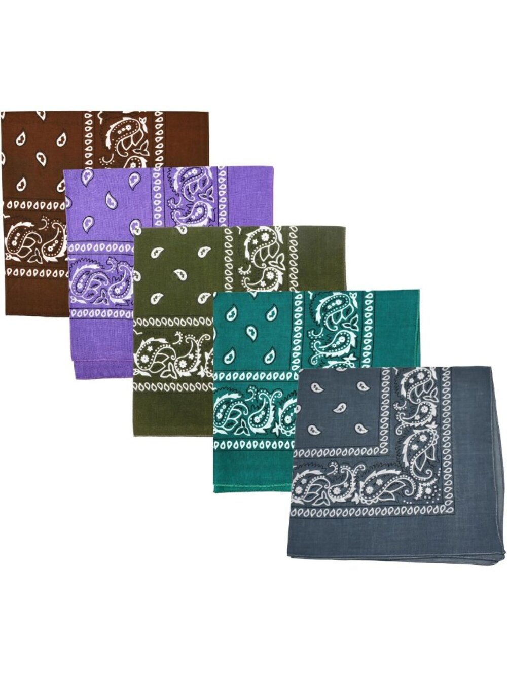 Set of 5 Large Cotton Paisley Bandanas - Stylish, Versatile Accessories for All